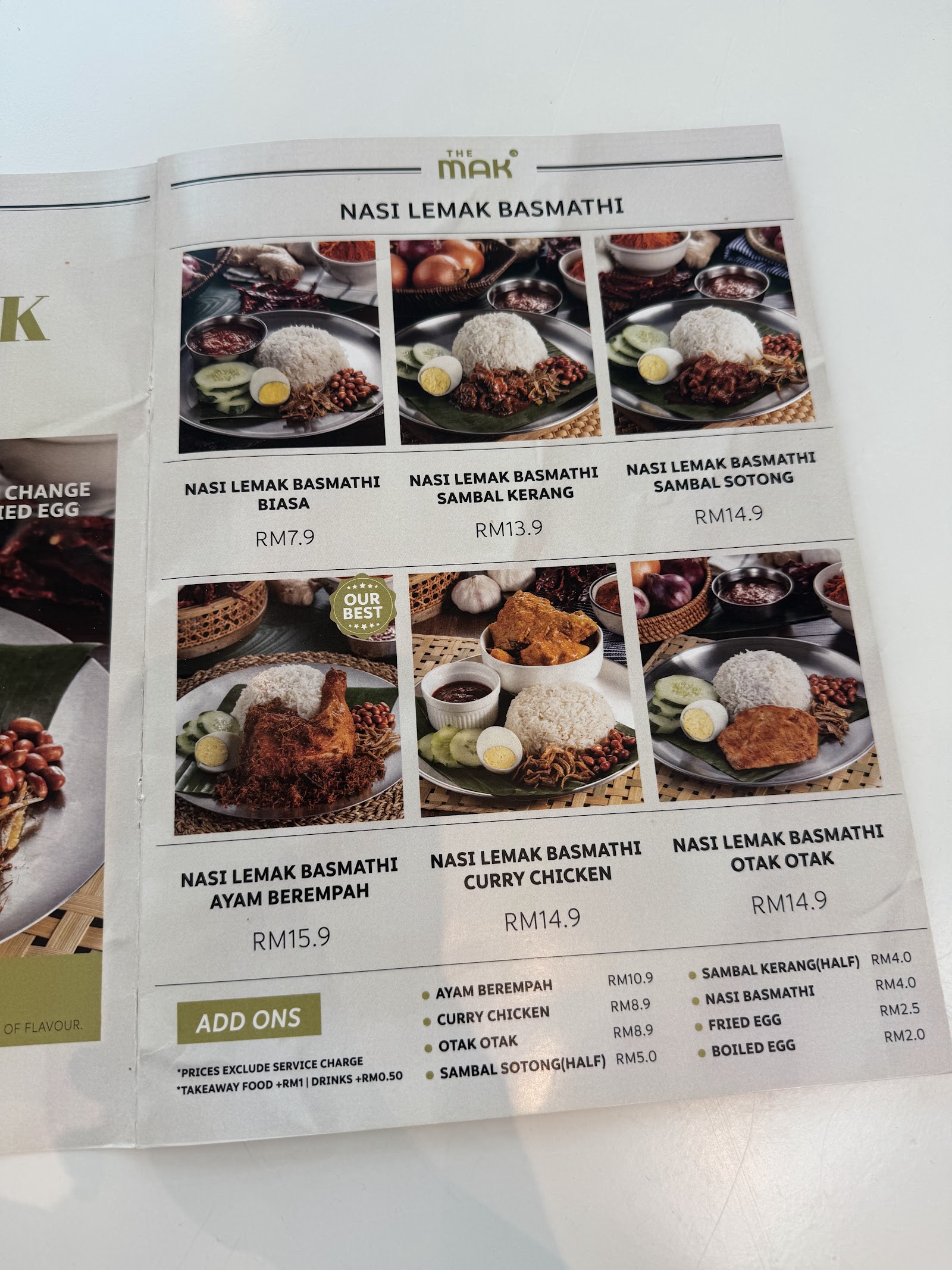 The Mak Nasi Lemak 菜单